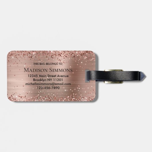 バラ金ゴールドグリッターブラシ仕上げ金属モノグラムスクリプト ラゲッジタグ (裏面横)