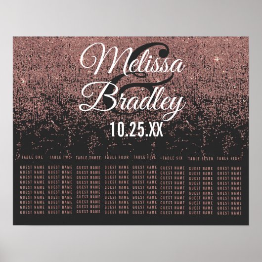 バラ金ゴールドグリッターブラックシーティングチャート ポスター (正面)