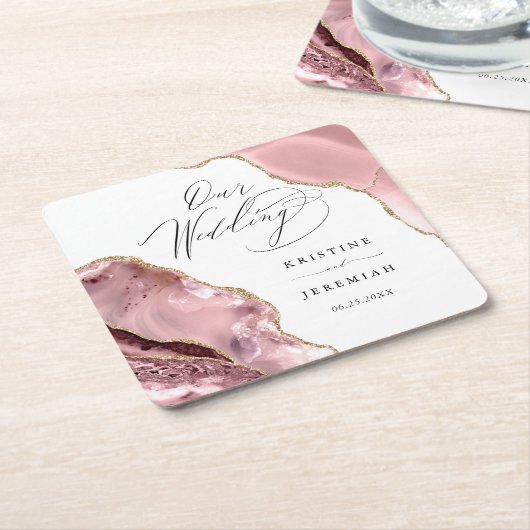 バラ金ゴールドグリッターブラックスクリプトラグジュアリー結婚ズスクア スクエアペーパーコースター (アングル)