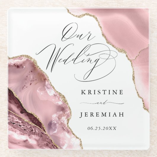 バラ金ゴールドグリッターブラックスクリプトラグジュアリー結婚ズ ガラスコースター (正面)