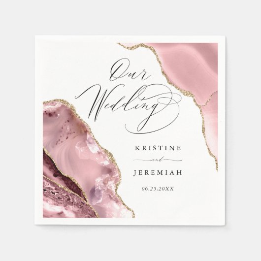 バラ金ゴールドグリッターブラックスクリプトラグジュアリー結婚ズ スタンダードカクテルナプキン (正面)