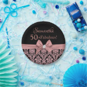 バラ金ゴールドグリッターブラックダマスクボウ50誕生日 ペーパープレート (パーティー)