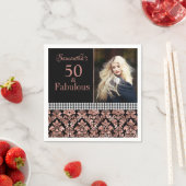 バラ金ゴールドグリッターブラックダマスク50誕生日写真 スタンダードカクテルナプキン (インサイチュ)