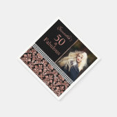 バラ金ゴールドグリッターブラックダマスク50誕生日写真 スタンダードカクテルナプキン (角)