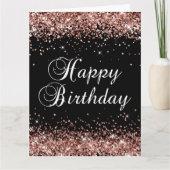 バラ金ゴールドグリッターブラックハッピーバースデービッグ カード (正面)