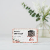 バラ金ゴールドグリッターブラックピンクダマスクケーキベーカリー 名刺 (スタンド正面)