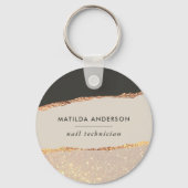 バラ金ゴールドグリッターブラックピンクモダン予算 キーホルダー (正面)