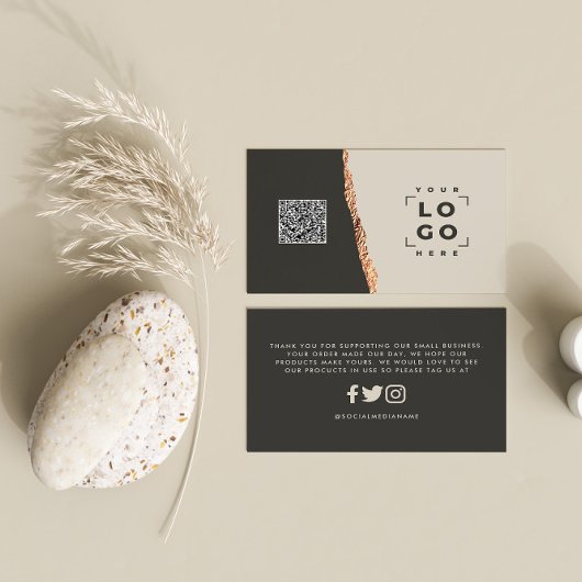 バラ金ゴールドグリッターブラックピンクモダン感謝していクユー 名刺