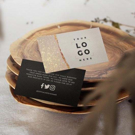 バラ金ゴールドグリッターブラックピンクモダン感謝していクユー 名刺