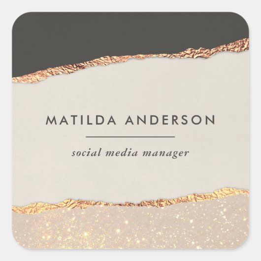 バラ金ゴールドグリッターブラックピンクモダン スクエアシール (正面)