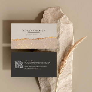 バラ金ゴールドグリッターブラックピンクモダンQRコード 名刺