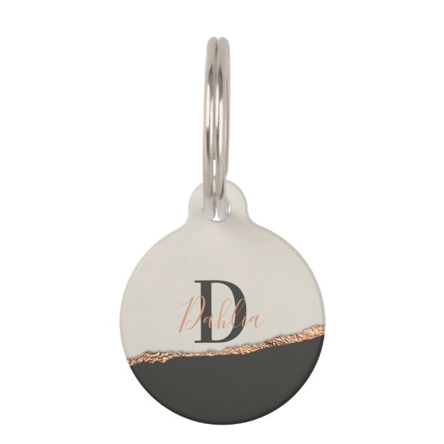 バラ金ゴールドグリッターブラックピンクモノグラモダンム ペット　ネームタグ (正面)