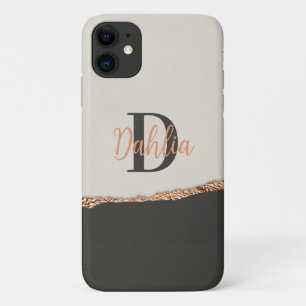 バラ金ゴールドグリッターブラックピンクモノグラモダンム iPhone 11 ケース