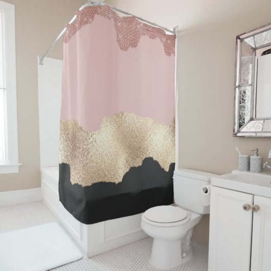 バラ金ゴールドグリッターブラックピンク抽象芸術アーガーリート シャワーカーテン (インサイチュ)