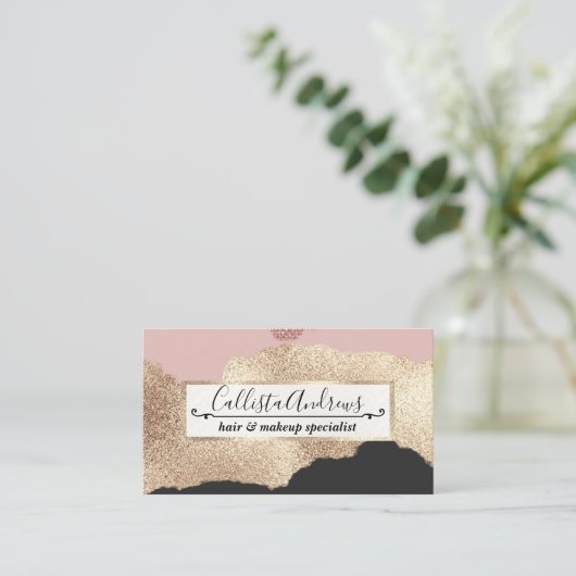 バラ金ゴールドグリッターブラックピンク抽象芸術アーガーリート 名刺 (スタンド正面)