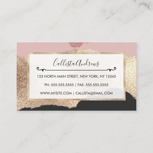 バラ金ゴールドグリッターブラックピンク抽象芸術アーガーリート 名刺 (裏面)