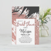 バラ金ゴールドグリッターブラックブラシストロークブライダルシャワー 招待状 (スタンド正面)