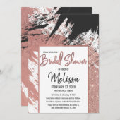 バラ金ゴールドグリッターブラックブラシストロークブライダルシャワー 招待状 (正面/裏面)