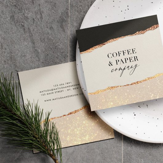 バラ金ゴールドグリッターブラックモダンスクウェア スクエア名刺