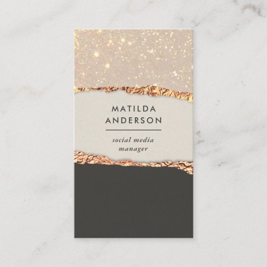 バラ金ゴールドグリッターブラックモダンスクウェア 名刺 (正面)