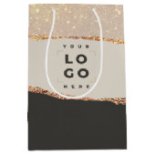 バラ金ゴールドグリッターブラックモダンバジェットエレガントロゴ ミディアムペーパーバッグ (正面)