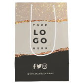 バラ金ゴールドグリッターブラックモダンバジェットエレガントロゴ ミディアムペーパーバッグ (裏面)