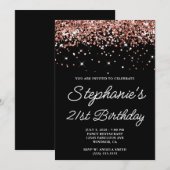 バラ金ゴールドグリッターブラック21歳の誕生日 招待状 (正面/裏面)