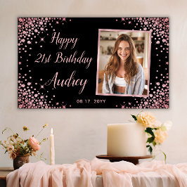 バラ金ゴールドグリッターブラック21stバースデーフォト 横断幕