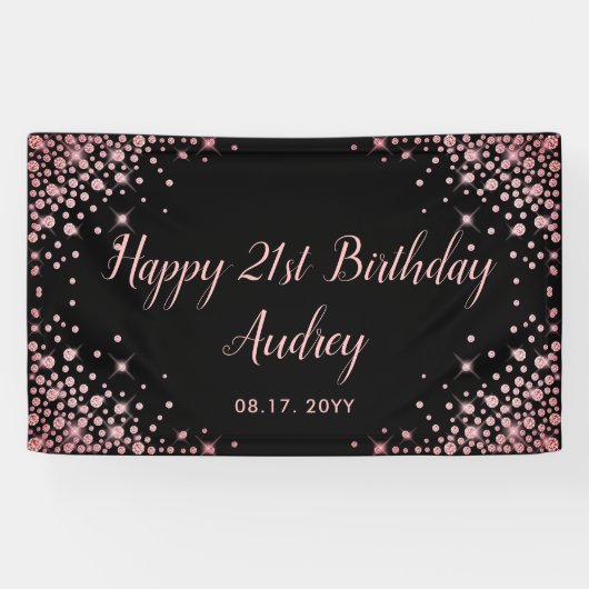 バラ金ゴールドグリッターブラック21th誕生日モノグラム 横断幕 (横)