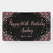 バラ金ゴールドグリッターブラック60th誕生日モノグラム 横断幕 (横)