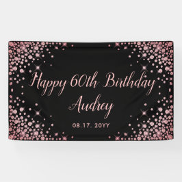 バラ金ゴールドグリッターブラック60th誕生日モノグラム 横断幕