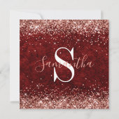 バラ金ゴールドグリッターブルガンディーレザー40th誕生日 招待状 (裏面)