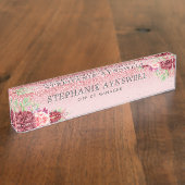 バラ金ゴールドグリッターブルゴーニュ赤面フローラ デスクネームプレート (側面)