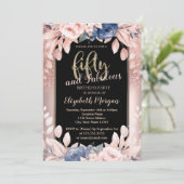 バラ金ゴールドグリッターブルーフラワーズ50thバースデーパーティー 招待状 (スタンド正面)