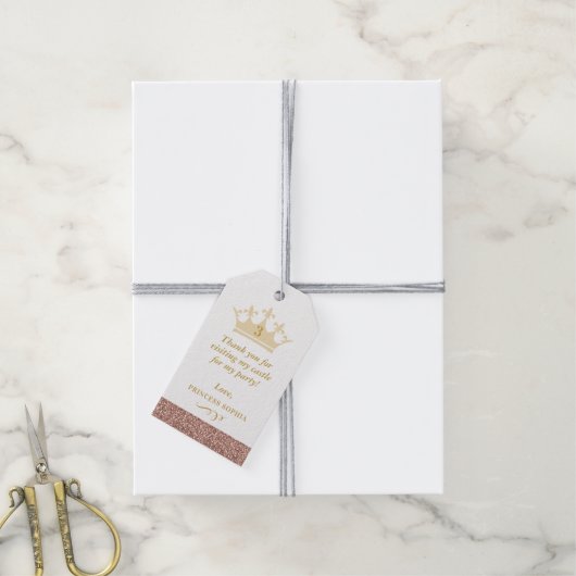 バラ金ゴールドグリッタープリンセスクラウンビープ ギフトタグ (より糸付き)