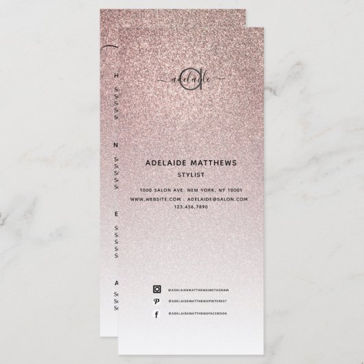 バラ金ゴールドグリッターヘアサロンメイクアップアーティストサービス メニュー (正面/裏面)