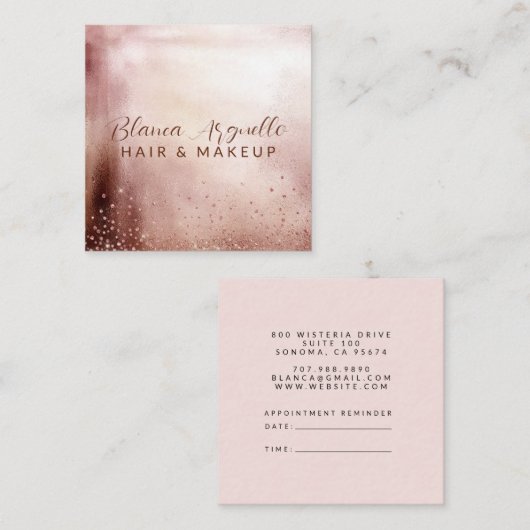 バラ金ゴールドグリッターヘアメイクアップアーティストアポイントメント& スクエア名刺 (正面/裏面)
