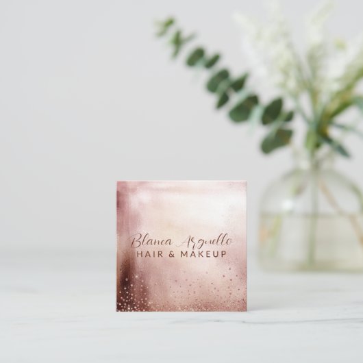 バラ金ゴールドグリッターヘアメイクアップアーティストアポイントメント& スクエア名刺 (スタンド正面)