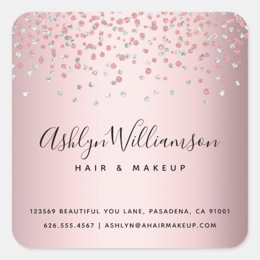 バラ金ゴールドグリッターヘアーメイクアップアーティストモダン スクエアシール (正面)