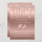 バラ金ゴールドグリッターベビーシャワー 招待状 (正面/裏面)