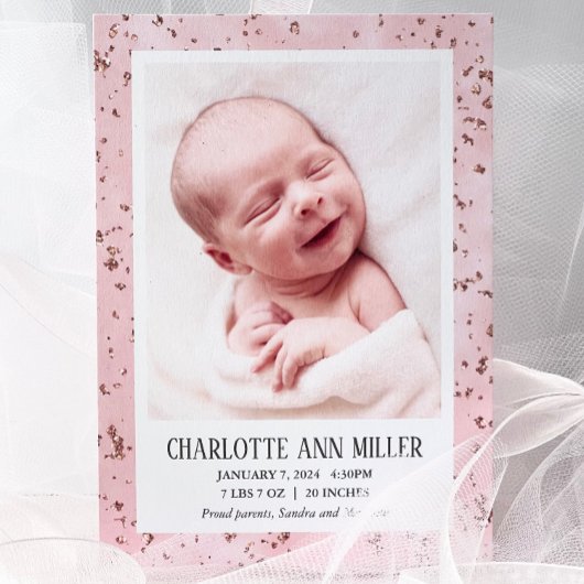 バラ金ゴールドグリッターベビー誕生発表カード 案内状