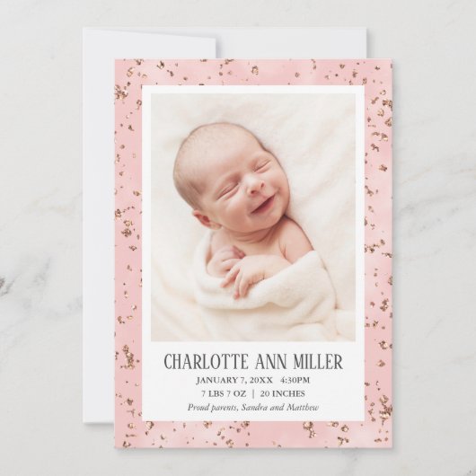 バラ金ゴールドグリッターベビー誕生発表カード 案内状 (正面)