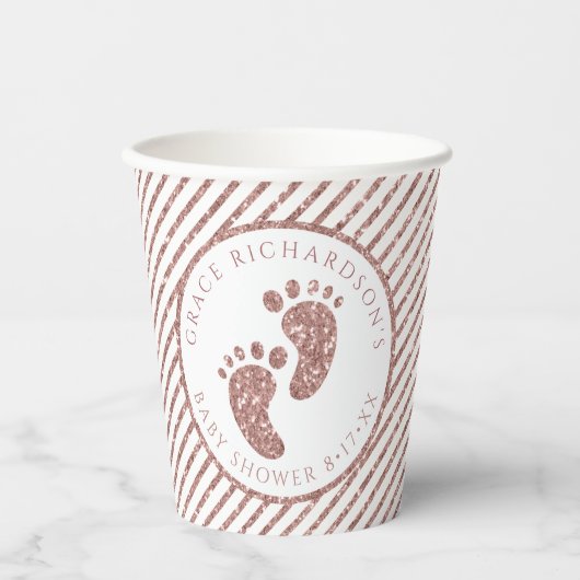 バラ金ゴールドグリッターベビー足ベビーシャワーペルソナリス 紙コップ (正面)