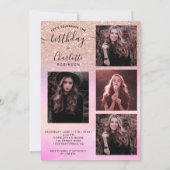 バラ金ゴールドグリッターホログラフィック5写真甘い16 招待状 (裏面)