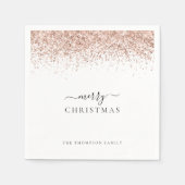 バラ金ゴールドグリッターホワイトネームメリークリスマス スタンダードカクテルナプキン (正面)