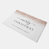 バラ金ゴールドグリッターホワイトネームメリークリスマス ドアマット (アングル)