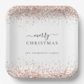 バラ金ゴールドグリッターホワイトネームメリークリスマス ペーパープレート (正面)
