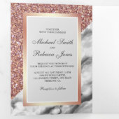 バラ金ゴールドグリッターホワイトマーブルオールインワン結婚ズ 三つ折り招待状 (内部最初)