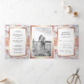 バラ金ゴールドグリッターホワイトマーブルフォト結婚ズ 三つ折り招待状 (内部)