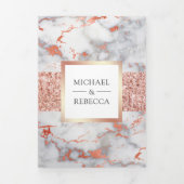 バラ金ゴールドグリッターホワイトマーブルフォト結婚ズ 三つ折り招待状 (カバー)